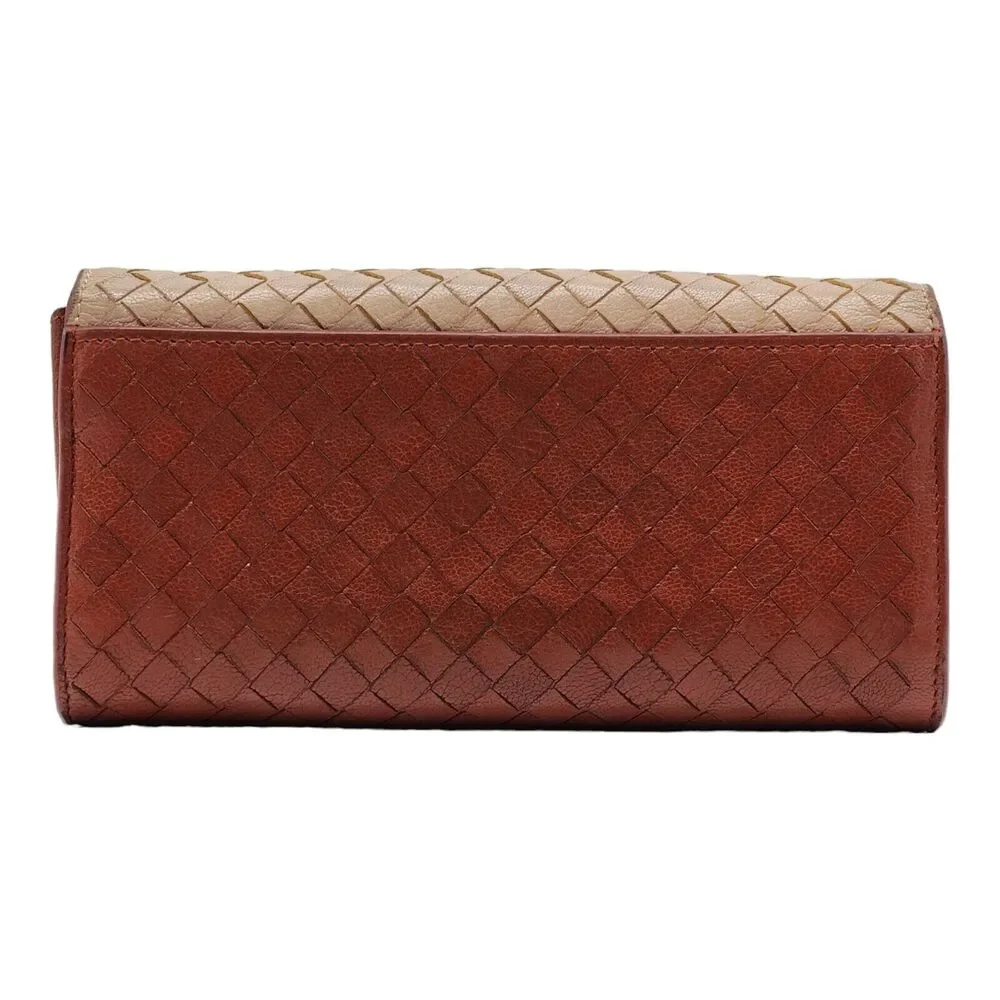 Bottega Veneta Intrecciato Unisex Leather Long Wallet 150509 Beige and Brown
